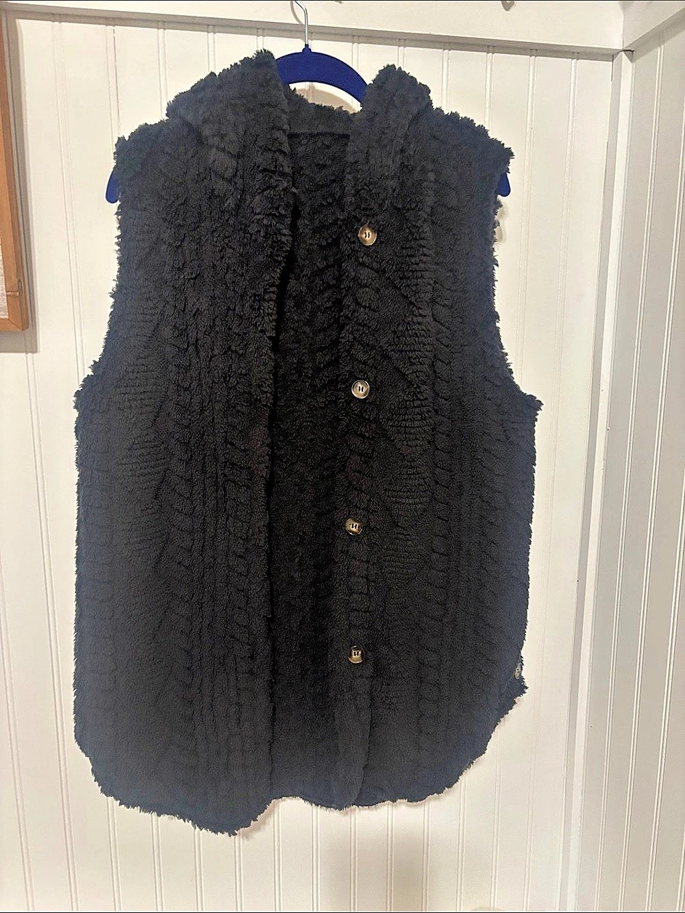 Anna-Kaci Women's Hooded Knit Button Down Vest with Drawstring Hem and Textured